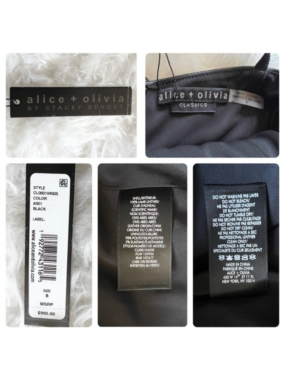 New! Alice + Olivia Nelle 100% Lamb Leather Mini Dress in Black - Picture 11 of 11